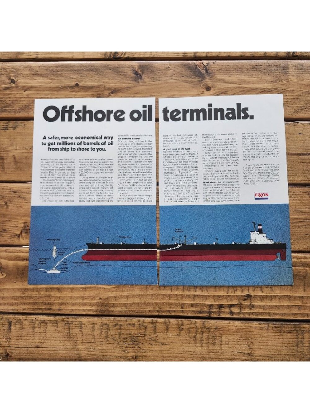 Exxon Offshore oil terminals Economical way to offload oil Vintage Print Ad 1974